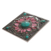 Pink and Teal Art Nouveau Mosaic Tile Pattern Tegeltje (Zijkant)