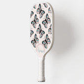 Pink and Turquoise Butterfly Pattern Pickleball Paddle (Links)