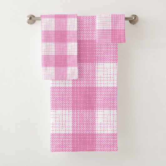 Pink and White Bold Checkered Plaid Design 