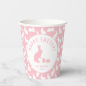 Pink And White Bunny Rabbit Pattern Happy Easter Papieren Bekers (Voorkant)