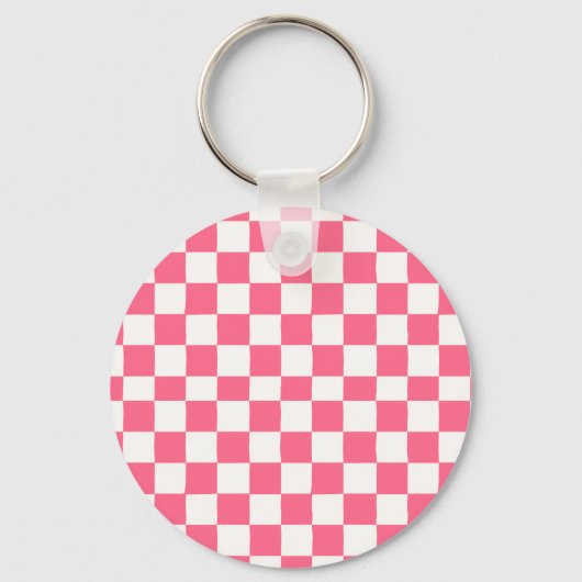Pink and White Checkered Pattern  Sleutelhanger (Voorkant)