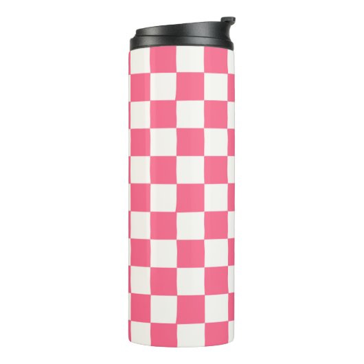 Pink and White Checkered Pattern  Thermosbeker (Gedraaid links)