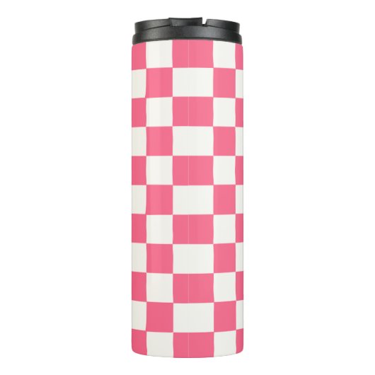 Pink and White Checkered Pattern  Thermosbeker (Achterkant)