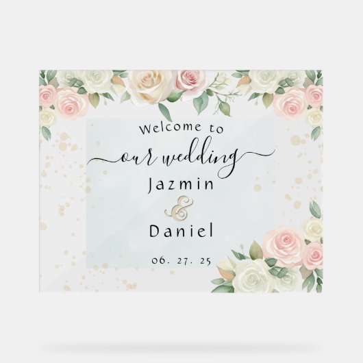 Pink And White Dusky Blooms Wedding Sign (Recto)