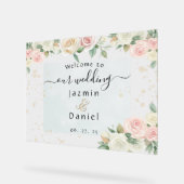 Pink And White Dusky Blooms Wedding Sign (Angle)