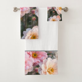 Pink and White Floral Towel Set Bad Handdoek