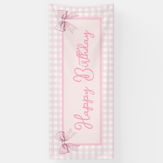 Pink and White Gingham Happy Birthday Spandoek (Verticaal)