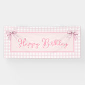 Pink and White Gingham Happy Birthday Spandoek (Horizontaal)
