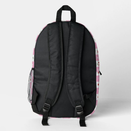 Pink and White Gingham Pattern Cherry Backpack Bedrukte Rugzak (Achterkant)