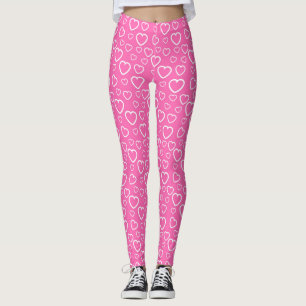 Pink and White Love Hearts Pattern Leggings