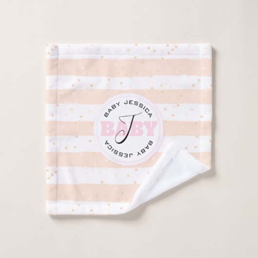 Pink and White Monogrammed Baby Stripes (Gant de toilette)