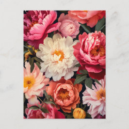 pink and white peony flowers with green leaves briefkaart