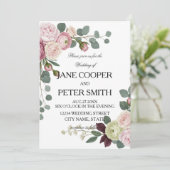 Pink and white roses Budget Wedding Invitation (Debout devant)