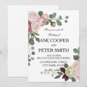 Pink and white roses Budget Wedding Invitation (Devant / Derrière)
