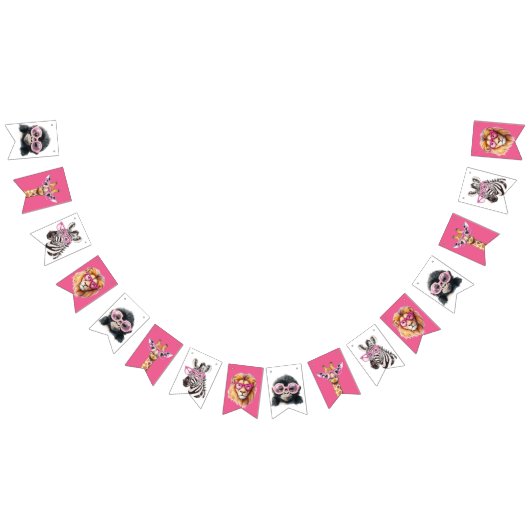 Pink and White Safari Animal Bunting Banner  (Alle)