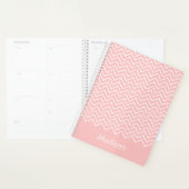 Pink And White Squiggly Chevron Zigzag With Name Planner (Display)