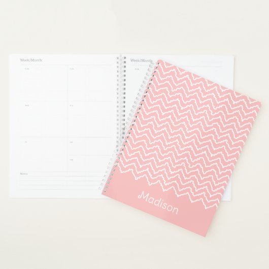 Pink And White Squiggly Chevron Zigzag With Name Planner (Display)