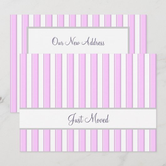 Pink and White Stripes Editable Script New Address Aankondiging (Voorkant / Achterkant)