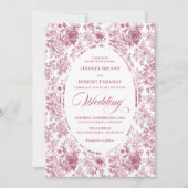 Pink and White Toile Roses Wedding Invitation (Devant)