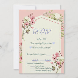 Pink And White Wildflowers Geometric RSVP Card Kaart