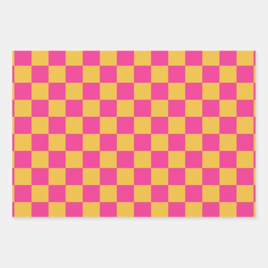 Pink and Yellow Checkerboard Inpakpapier Vel (Voorkant)