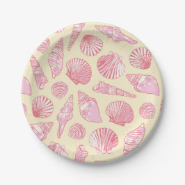 Pink and Yellow Coastal Painted Seashells Papieren Bordje