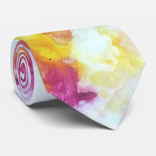 Pink and Yellow Flow H Pattern Stropdas (Opgerold)