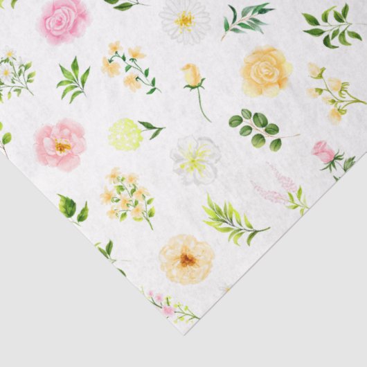 Pink and Yellow Flowers with Foliage Pattern Tissuepapier (Detail)