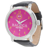 Pink and yellow minimal Monogram Name Horloge (Gekanteld)