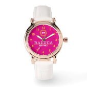 Pink and yellow minimal Monogram Name Horloge (Voorkant)