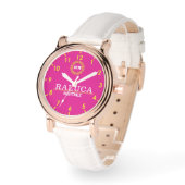 Pink and yellow minimal Monogram Name Horloge (Hoek)