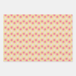 pink and yellow retro flower inpakpapier vel