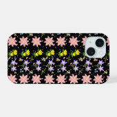 Pink and Yellow Spring Floral Pattern on Black - i (Verso Horizontal)