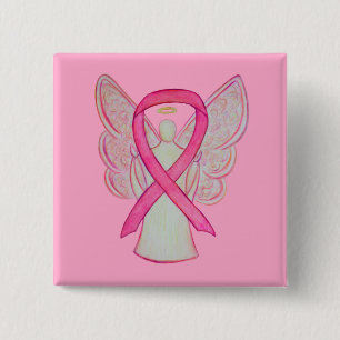 Pink Angel Awareness Ribbon Custom Art Pins Vierkante Button 5,1 Cm