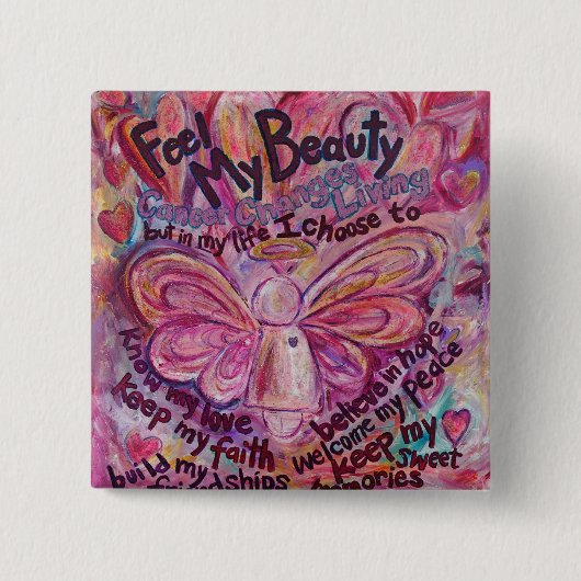 Pink Angel Cancer Poem Art Custom Pin Button (Voorkant)