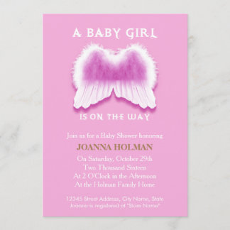Pink Angel Wings Baby shower Kaart