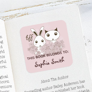 Pink Animal Friends Kinder Dit boek is van Vierkante Sticker