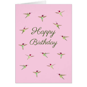 Pink Anna's Hummingbirds Birthday Card