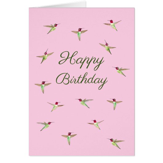 Pink Anna's Hummingbirds Birthday Card (Voorkant)