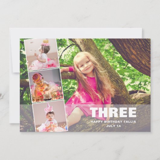 PINK Anniversaire 4 Photo Collage Faire-part de na (Devant)