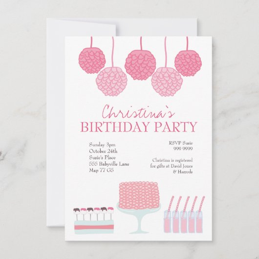 Pink Anniversaire Candy Dessert Table Invitation (Devant)