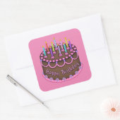 Pink Anniversaire gâteau filles fête autocollant (Enveloppe)