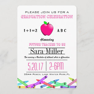 Pink Apple Teacher Afstuderen Invitation Kaart
