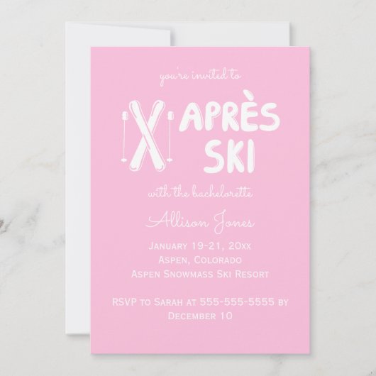 Pink Apres Ski Bachelorette Party Invitation (Devant)