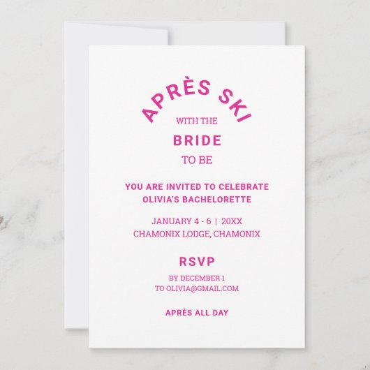 Pink Après Ski met de bruid To Be Bachelorette Kaart (Voorkant)