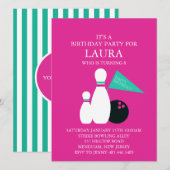 Pink & Aqua Bowling Party Anniversaire Invitation (Devant / Derrière)