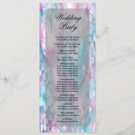 Pink Aqua Coeurs et Fleurs Programme de mariage (Dos)