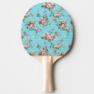 Pink Aqua  Floral Chevron Glitter Print Tafeltennisbatje