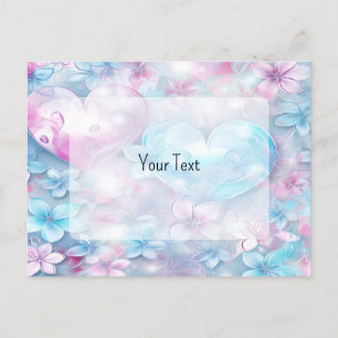Pink Aqua Hearts and Flowers Briefkaart