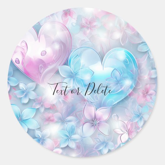 Pink Aqua Hearts and Flowers Sticker (Voorkant)